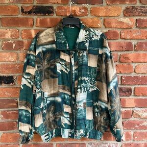 Abstract Green and Tan Light Silk Jacket